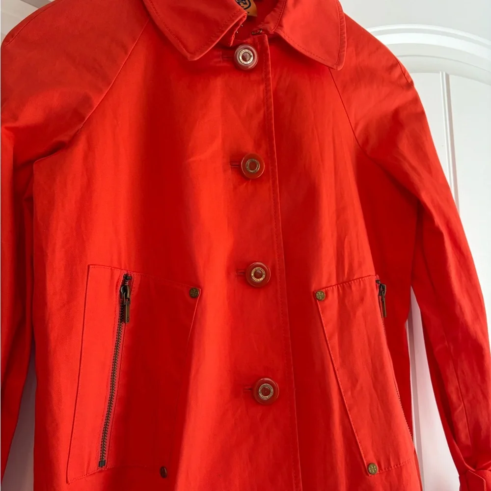 Tory‎ Burch Curtis Women's Orange Button Up Cropped Utility Jacket Coat Size 2